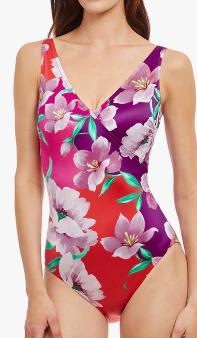 Gottex Bella Rosa Surplice One Piece Swim Suit 12 NWT